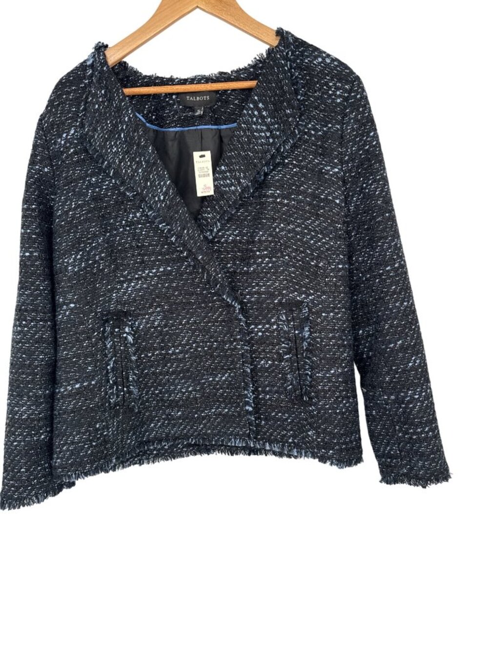 Talbots Vienna Blazer Womens Black Blue Metallic Tweed Jacket size 12 new $179